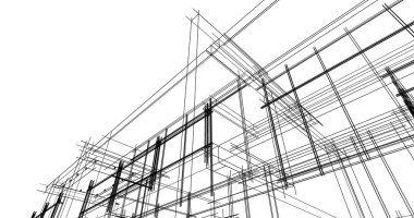 Arkaplanda mimari bina 3d illüstrasyon