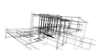 Arkaplanda mimari bina 3d illüstrasyon