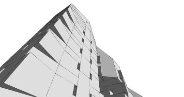 Arkaplanda mimari bina 3d illüstrasyon,