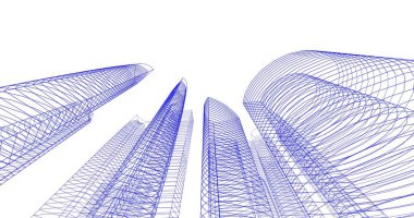 Arkaplanda mimari bina 3d illüstrasyon