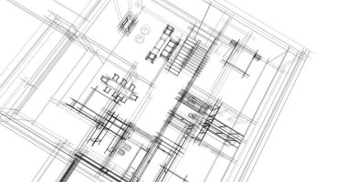 Mimari sanat konseptinde soyut çizgiler, minimum geometrik şekiller. 