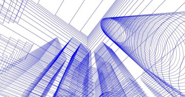 Arkaplanda mimari bina 3d illüstrasyon