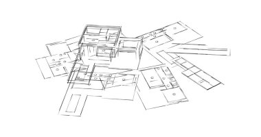 Mimari sanat konseptinde soyut çizgiler, minimum geometrik şekiller. 