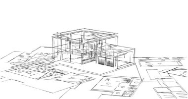 Mimari sanat konseptinde soyut çizgiler, minimum geometrik şekiller. 