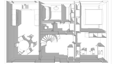 Arkaplanda mimari bina 3d illüstrasyon