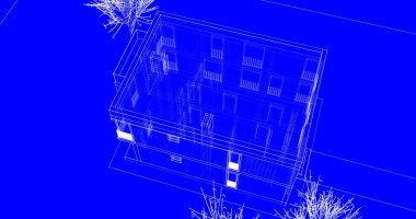 Arkaplanda mimari bina 3d illüstrasyon