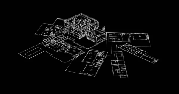 Abstrakcyjne Linie Rysunku Koncepcji Sztuki Architektonicznej Minimalne Kształty Geometryczne — Zdjęcie stockowe