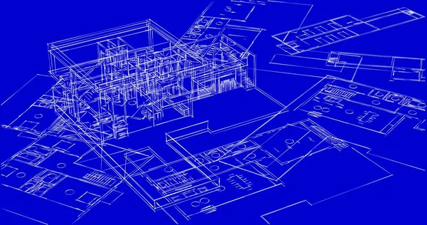 Abstraktní Kreslicí Čáry Architektonickém Pojetí Minimální Geometrické Tvary — Stock fotografie