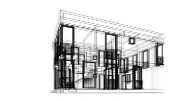 Arkaplanda mimari bina 3d illüstrasyon