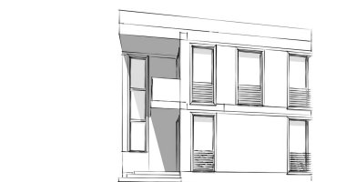 Arkaplanda mimari bina 3d illüstrasyon