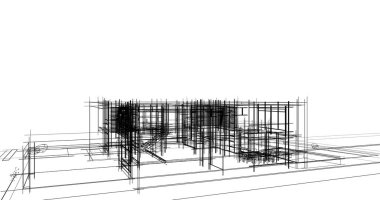 Arkaplanda mimari bina 3d illüstrasyon