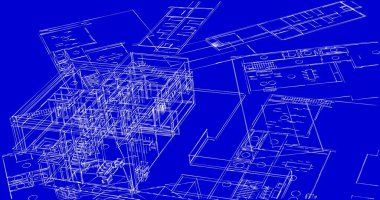 Mimari sanat konseptinde soyut çizgiler, minimum geometrik şekiller. 