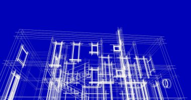 Arkaplanda mimari bina 3d illüstrasyon