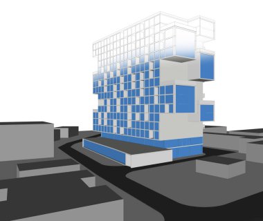 Arkaplanda mimari bina 3d illüstrasyon