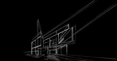 Arkaplanda mimari bina 3d illüstrasyon