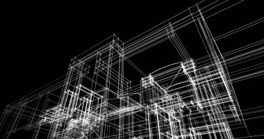 Arkaplanda mimari bina 3d illüstrasyon