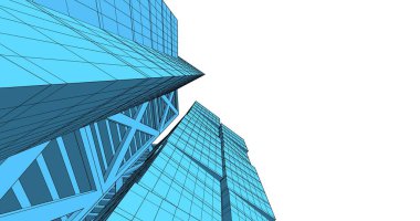 Arkaplanda mimari bina 3d illüstrasyon