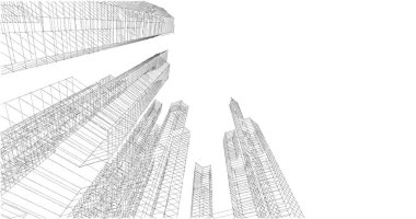 Arkaplanda mimari bina 3d illüstrasyon