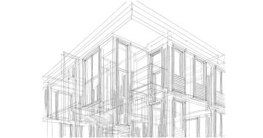 Arkaplanda mimari bina 3d illüstrasyon