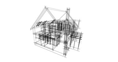 Arkaplanda mimari bina 3d illüstrasyon