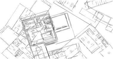 Mimari sanat konseptinde soyut çizgiler, minimum geometrik şekiller. 