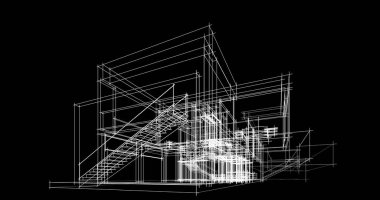 Arkaplanda mimari bina 3d illüstrasyon