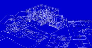 Mimari sanat konseptinde soyut çizgiler, minimum geometrik şekiller. 