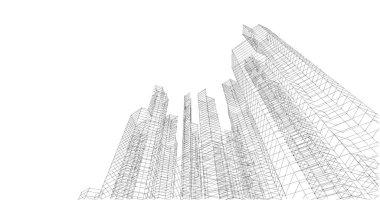 Arkaplanda mimari bina 3d illüstrasyon