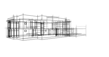 Arkaplanda mimari bina 3d illüstrasyon