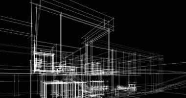 Arkaplanda mimari bina 3d illüstrasyon