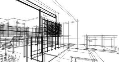 Arkaplanda mimari bina 3d illüstrasyon