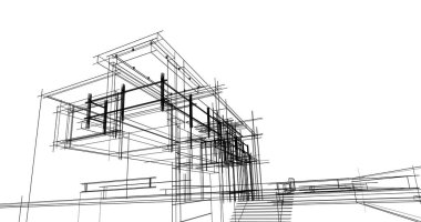 Arkaplanda mimari bina 3d illüstrasyon