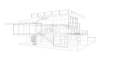 Arkaplanda mimari bina 3d illüstrasyon