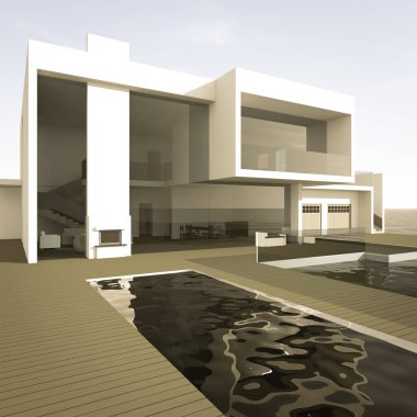 Arkaplanda mimari bina 3d illüstrasyon