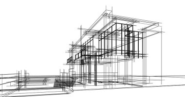 Arkaplanda mimari bina 3d illüstrasyon