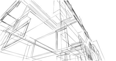 Arkaplanda mimari bina 3d illüstrasyon