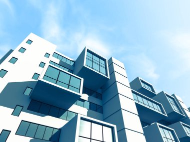 Arkaplanda mimari bina 3d illüstrasyon