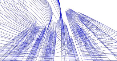 Arkaplanda mimari bina 3d illüstrasyon