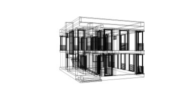 Arkaplanda mimari bina 3d illüstrasyon