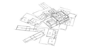 Mimari sanat konseptinde soyut çizgiler, minimum geometrik şekiller. 