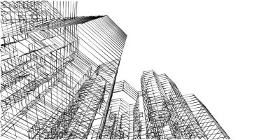 Arkaplanda mimari bina 3d illüstrasyon