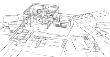 Mimari sanat konseptinde soyut çizgiler, minimum geometrik şekiller. 