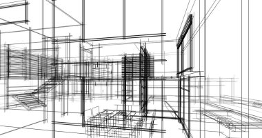 Arkaplanda mimari bina 3d illüstrasyon