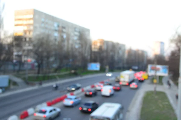 Stadt Abend Mit Autos Bewegung Verschwommenes Licht Viel Befahrener Autobahn — Stockfoto