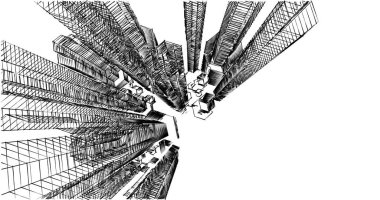 Arkaplanda mimari bina 3d illüstrasyon