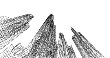 Arkaplanda mimari bina 3d illüstrasyon