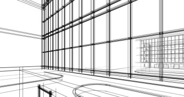 Arkaplanda mimari bina 3d illüstrasyon