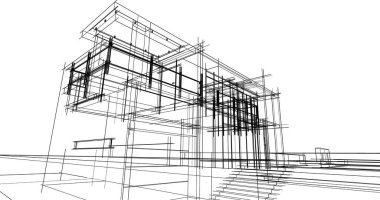 Arkaplanda mimari bina 3d illüstrasyon