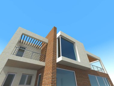 Arkaplanda mimari bina 3d illüstrasyon