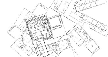 Mimari sanat konseptinde soyut çizgiler, minimum geometrik şekiller. 